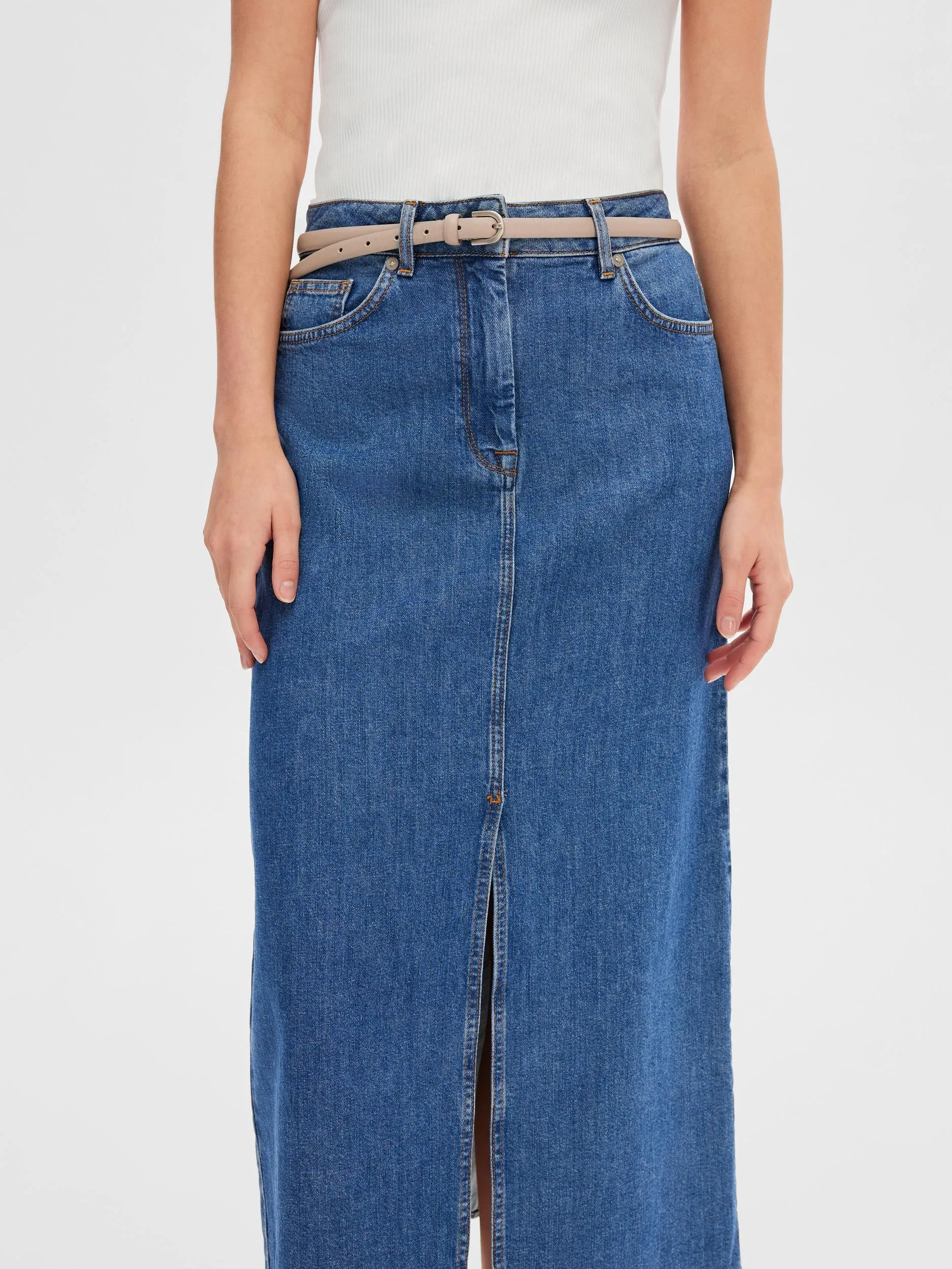 Bella Hw Maxi Skirt - Medium Blue Denim