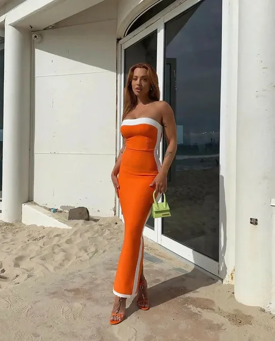Bianca & Bridgett Ashley Gown in Orange White
