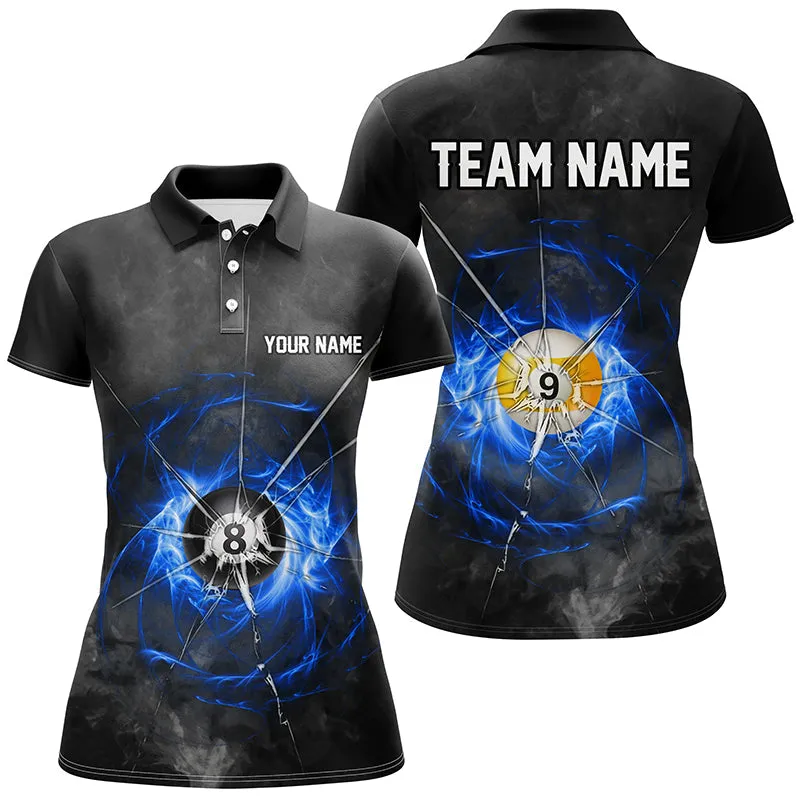 Billiard Multi Color Glass Crack 8 Ball Customized Name, Team Name 3D Polo Shirt For Women
