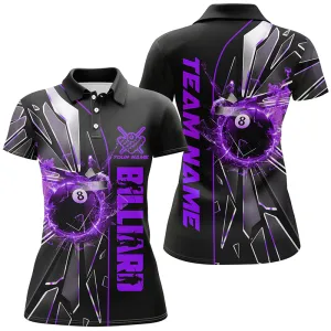 Billiard Multi Color Glass Crack 8 Ball Customized Name, Team Name 3D Polo Shirt For Women
