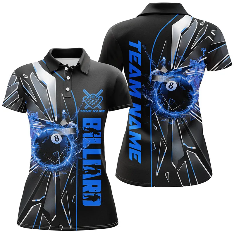 Billiard Multi Color Glass Crack 8 Ball Customized Name, Team Name 3D Polo Shirt For Women