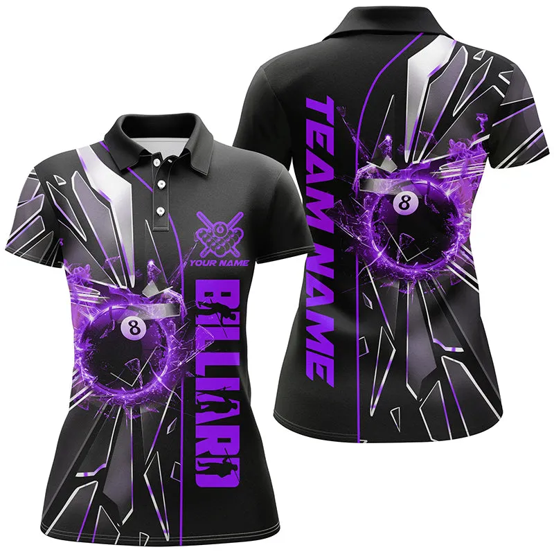 Billiard Multi Color Glass Crack 8 Ball Customized Name, Team Name 3D Polo Shirt For Women