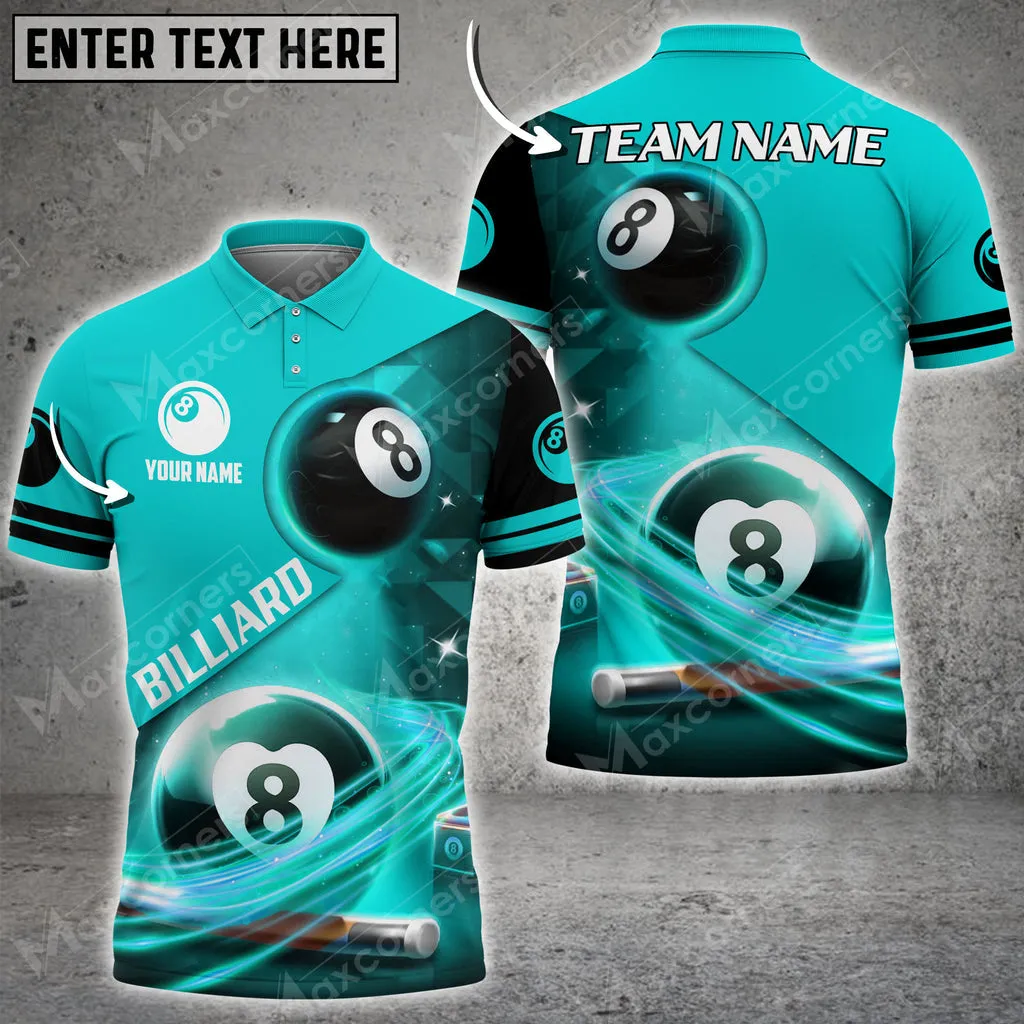 Billiards Ball 8 Light Personalized Name, Team Name Unisex 3D Polo Shirt Multicolor Options