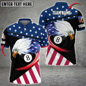 Billiards Curved Eagle US Flag Customized Name, Team Name 3D Polo Shirt Multicolor Options