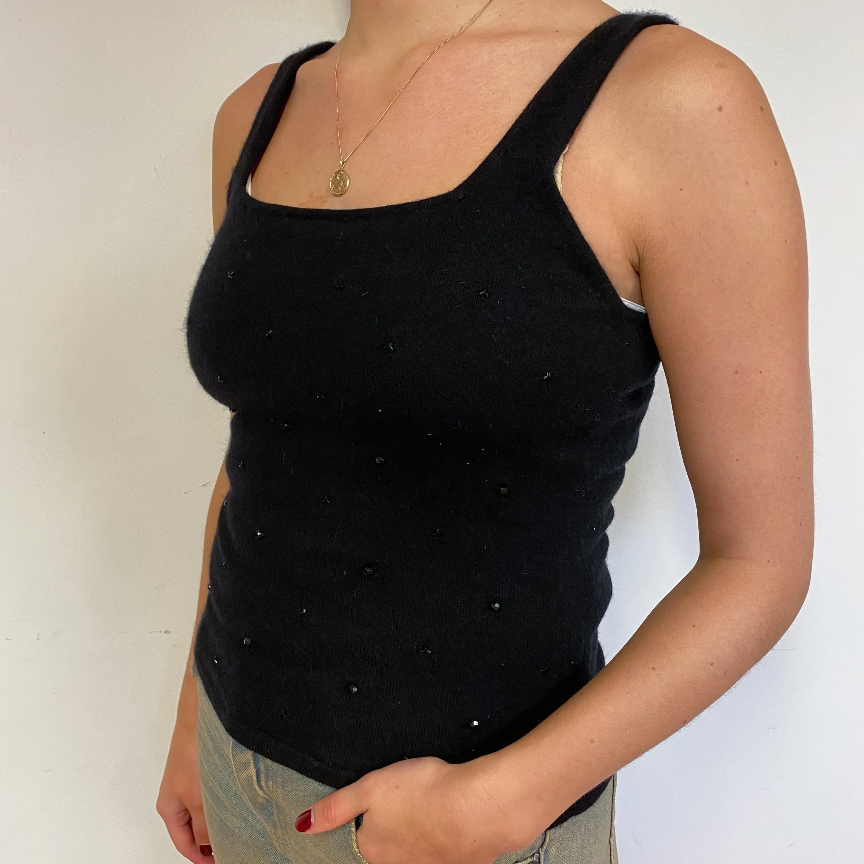 Black Beaded Cashmere Vest Small