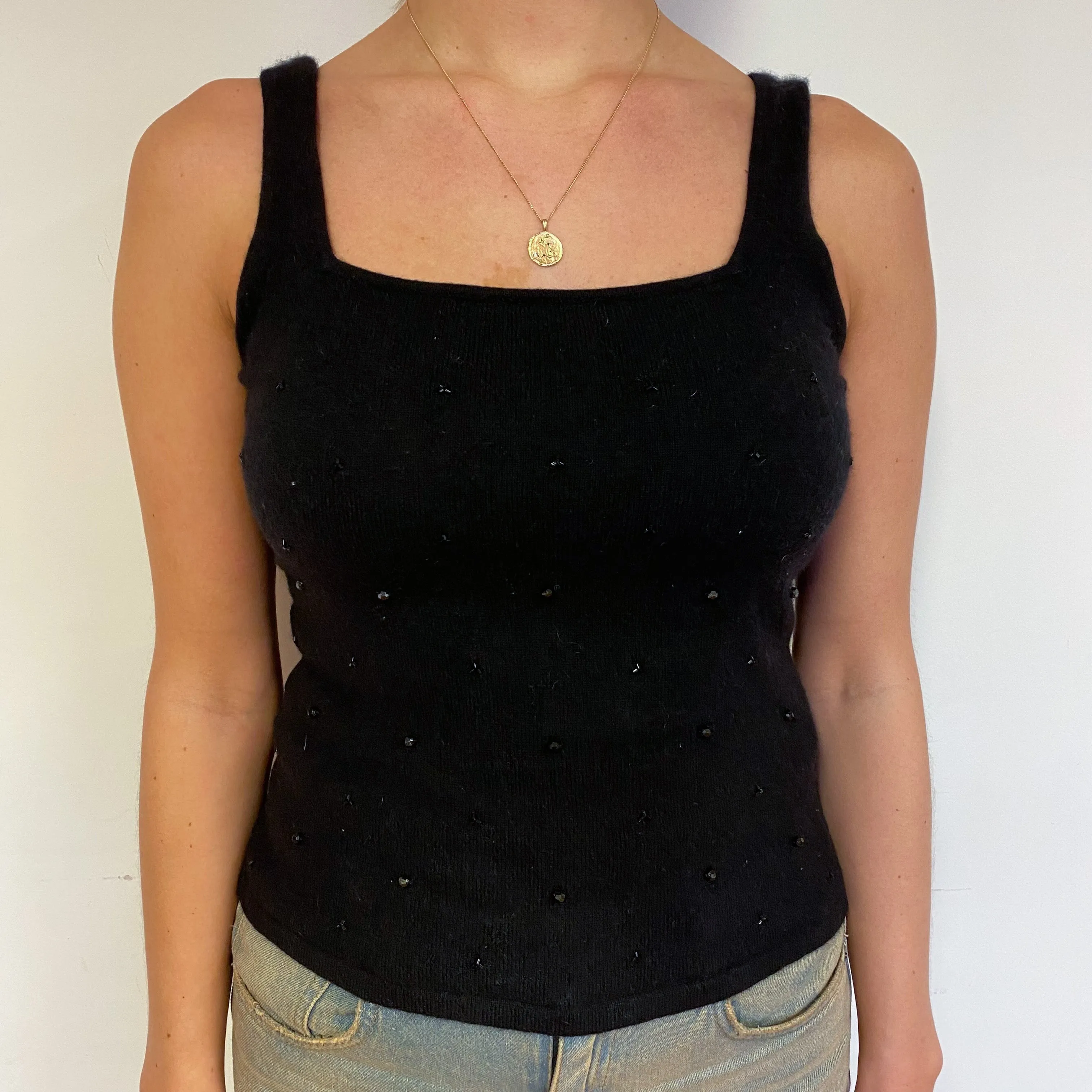 Black Beaded Cashmere Vest Small