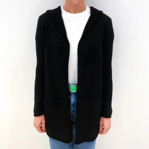 Black Cashmere Edge to Edge Cardigan with Hood Small