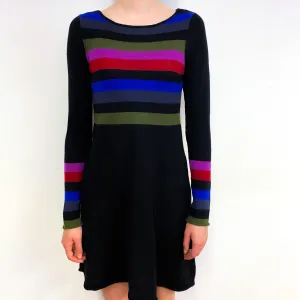 Black Colourful Stripe Cashmere Crew Neck Dress Extra Small