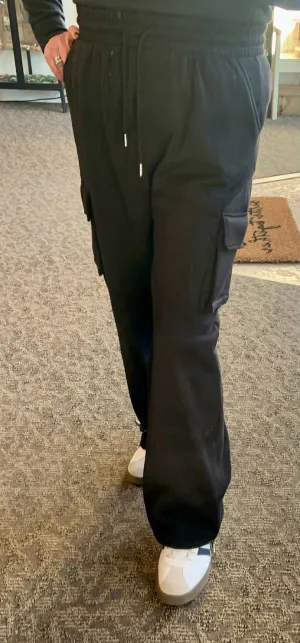Black Fleece Cargo Wide Leg Sweatpants