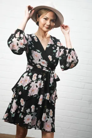 Black floral print short dress | FLORA DRESS