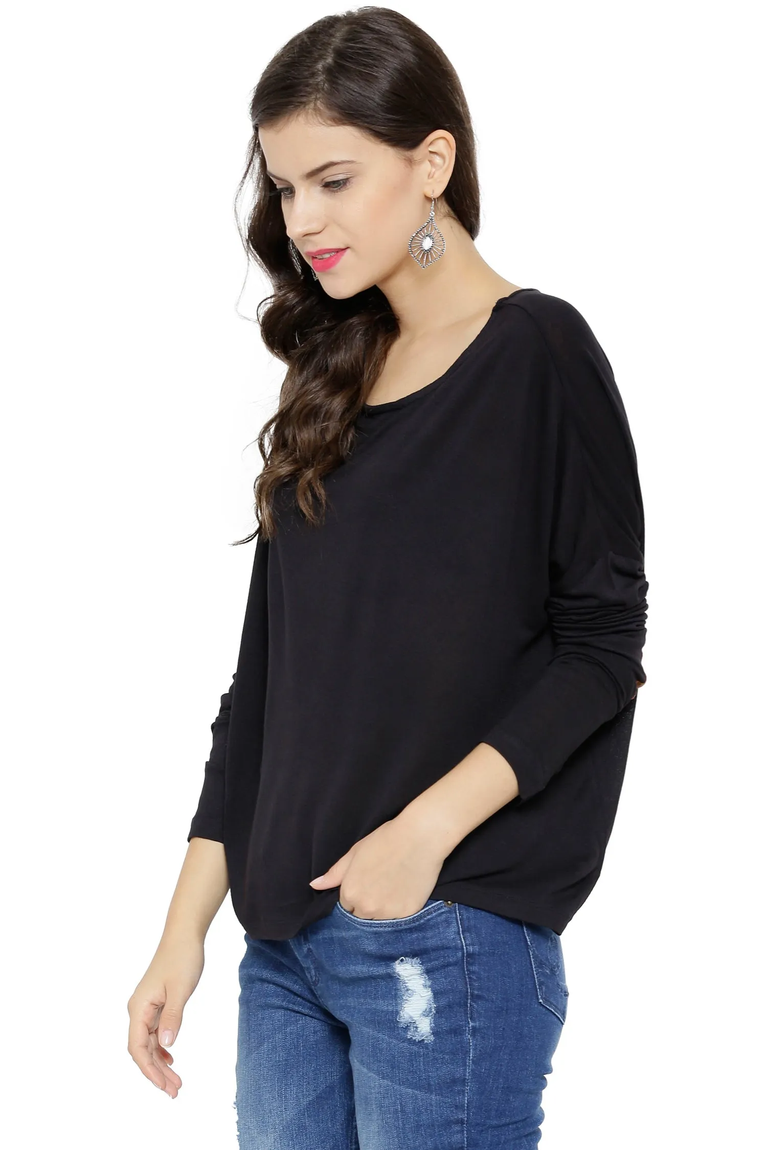 Black Loose Top With Elbow Patch