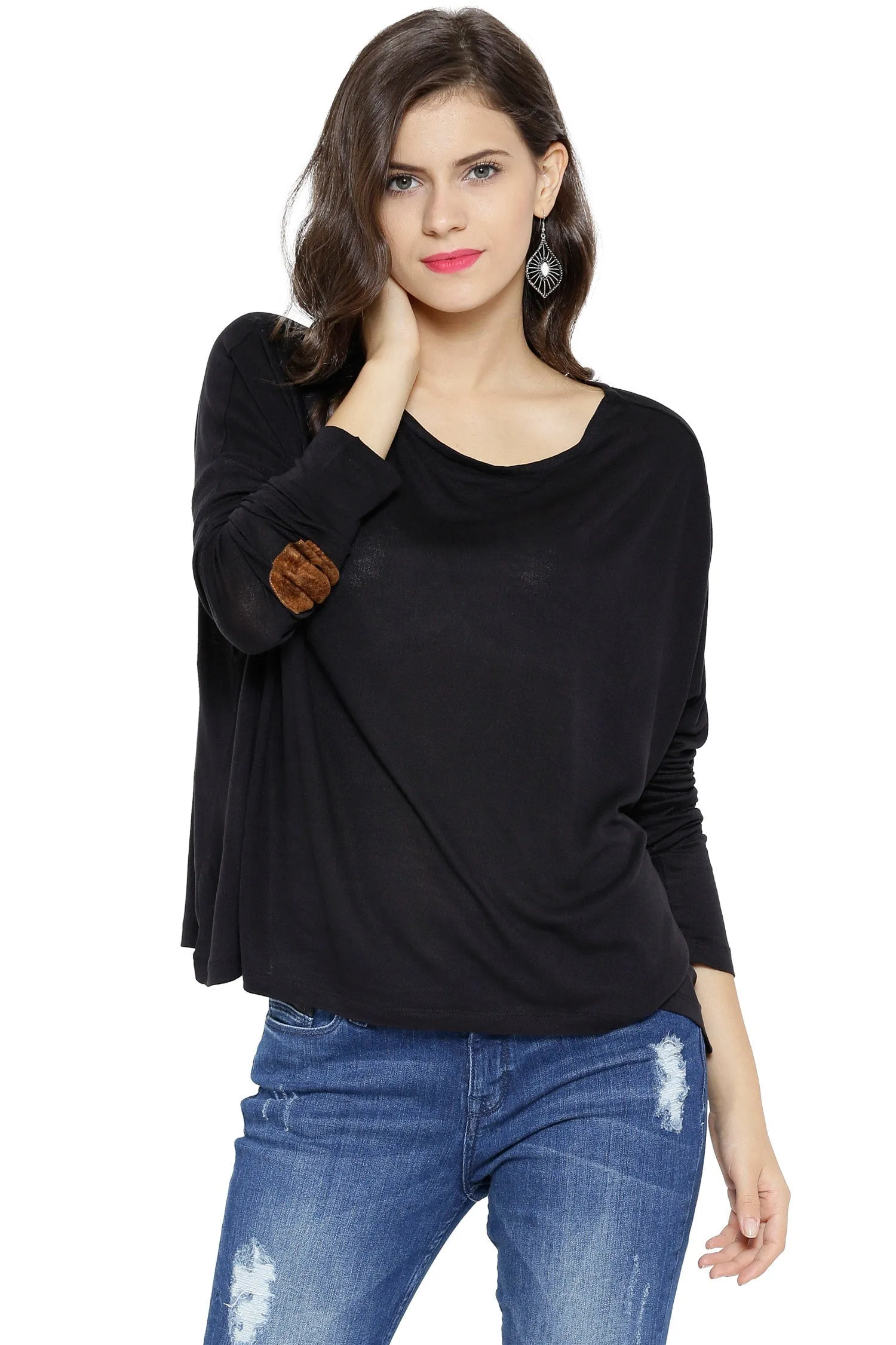 Black Loose Top With Elbow Patch
