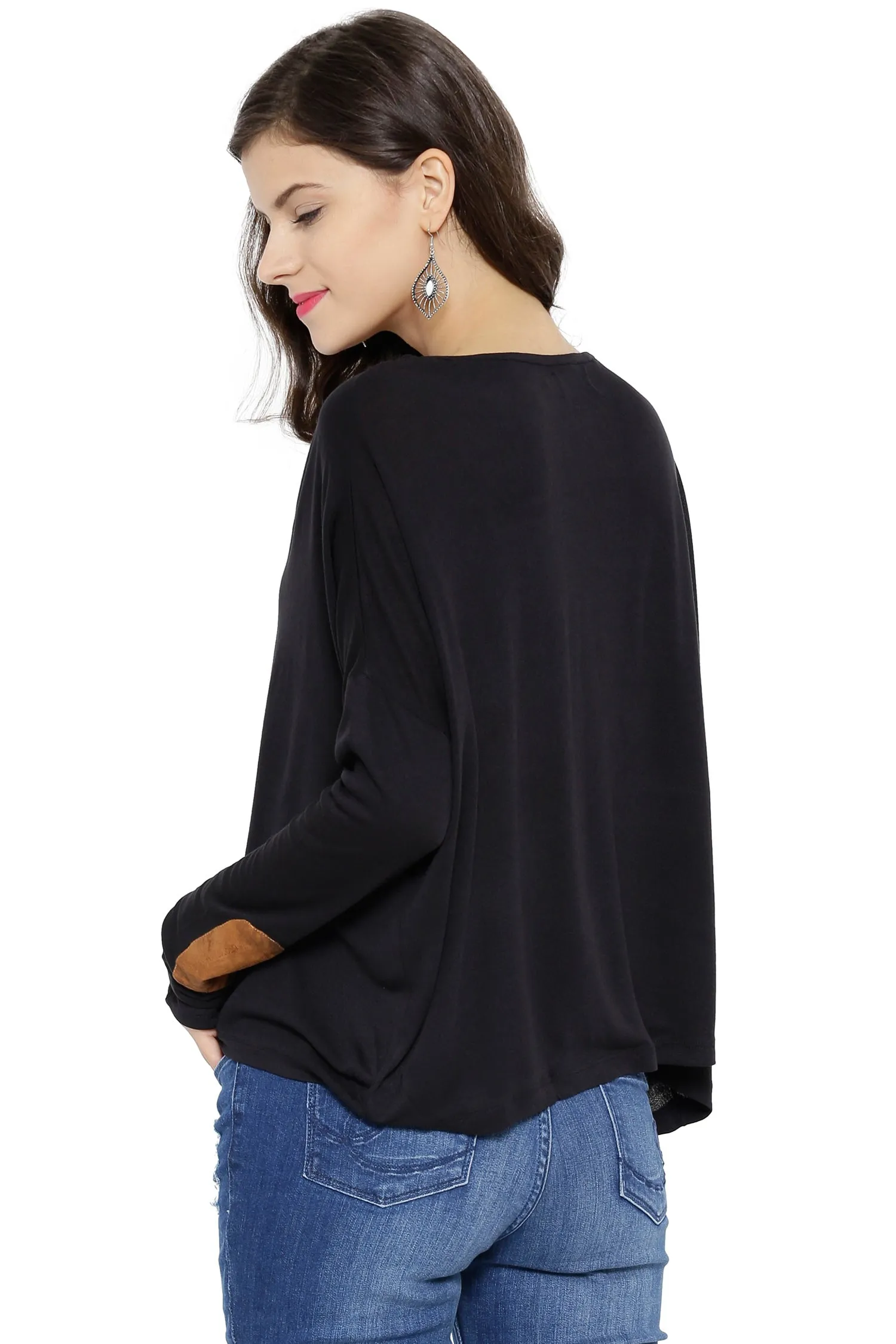 Black Loose Top With Elbow Patch