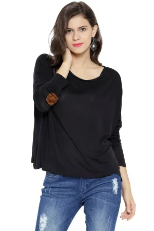 Black Loose Top With Elbow Patch