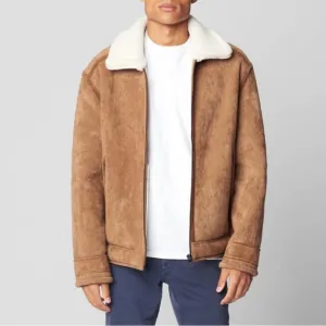 Blank NYC Men’s “Snowed In” Brown Faux-Suede Jacket w/ Cream Sherpa Lining