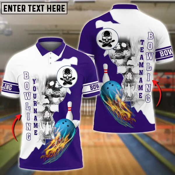 Blue Bowling Ball Flame Skull Pattern Premium Multicolor Option Customized Name 3D Shirt, Skull Shirt