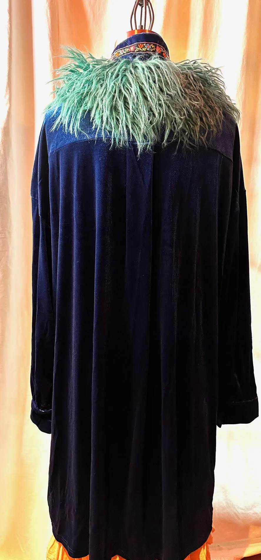 Blue Velvet Jacket w/ Fake Fur