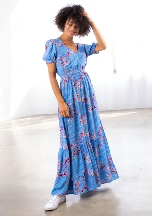 Bohemian Floral Print Short Sleeve Maxi Dress