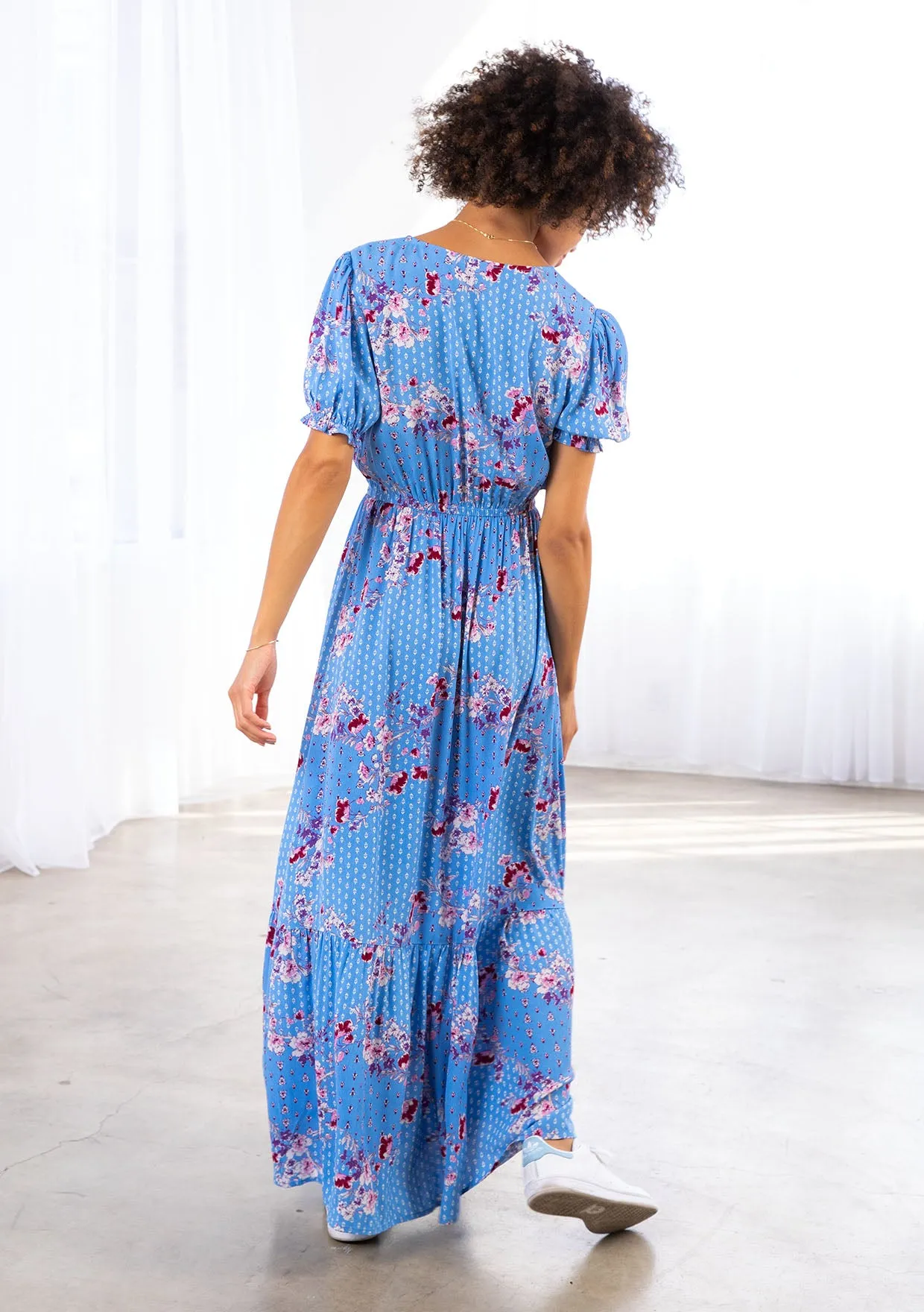 Bohemian Floral Print Short Sleeve Maxi Dress
