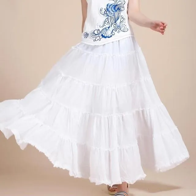 Boho Long Airy Pleated Skirt
