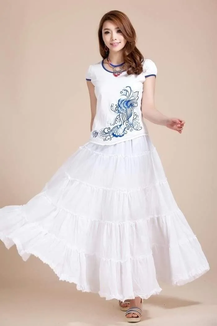 Boho Long Airy Pleated Skirt