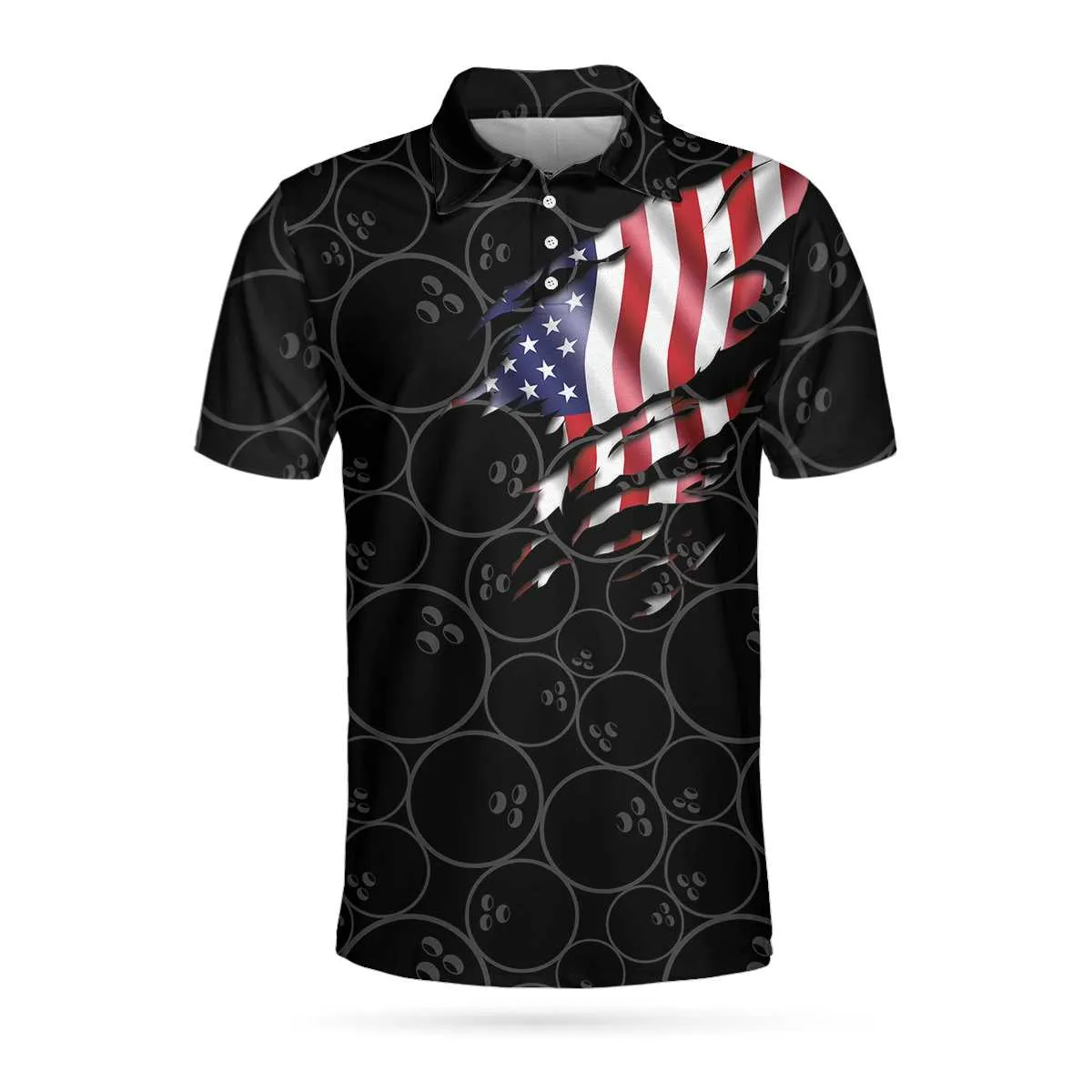Bowling American Flag Short Sleeve Polo Shirt, Bowling Ball Pattern Usa Flag Polo Shirt, Bowling Team Uniform