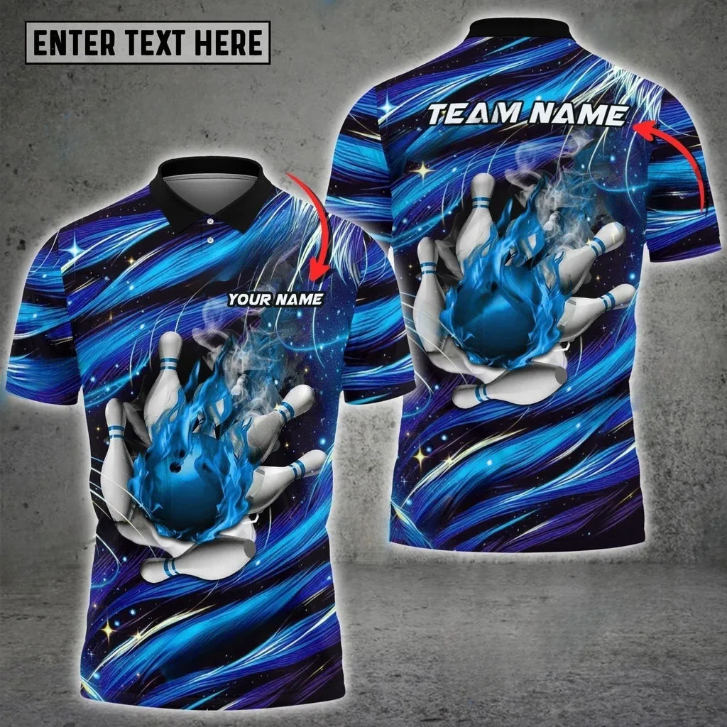 Bowling & Pins Colorful Silk Thread Premium Multicolor Option Customized Name, Team Name 3D Polo Shirt