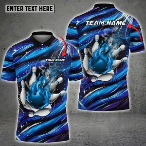 Bowling & Pins Colorful Silk Thread Premium Multicolor Option Customized Name, Team Name 3D Polo Shirt