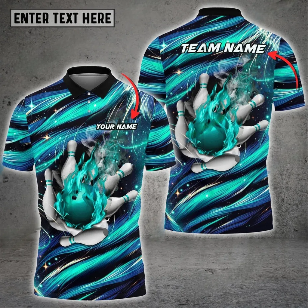 Bowling & Pins Colorful Silk Thread Premium Multicolor Option Customized Name, Team Name 3D Polo Shirt