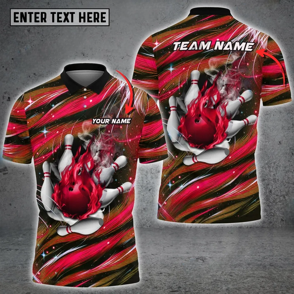 Bowling & Pins Colorful Silk Thread Premium Multicolor Option Customized Name, Team Name 3D Polo Shirt
