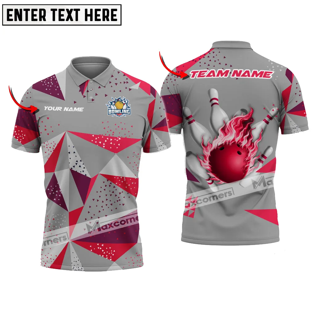 Bowling and Pins Flame Pool Event Jersey Multicolor Option Customized Name Team Name 3D Polo Shirt