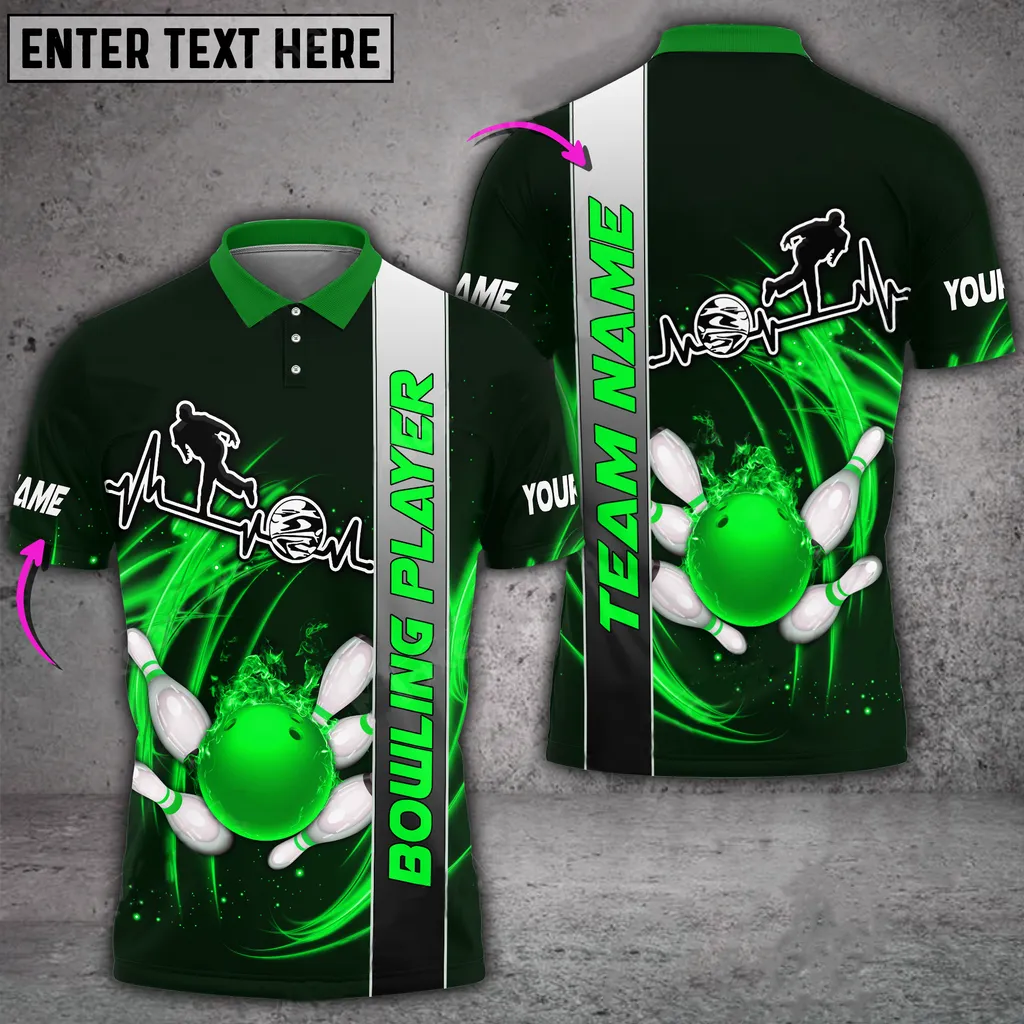 Bowling And Pins Heart Fire Multicolor Option Customized Name 3D Shirt, Idea Gift for Bowler