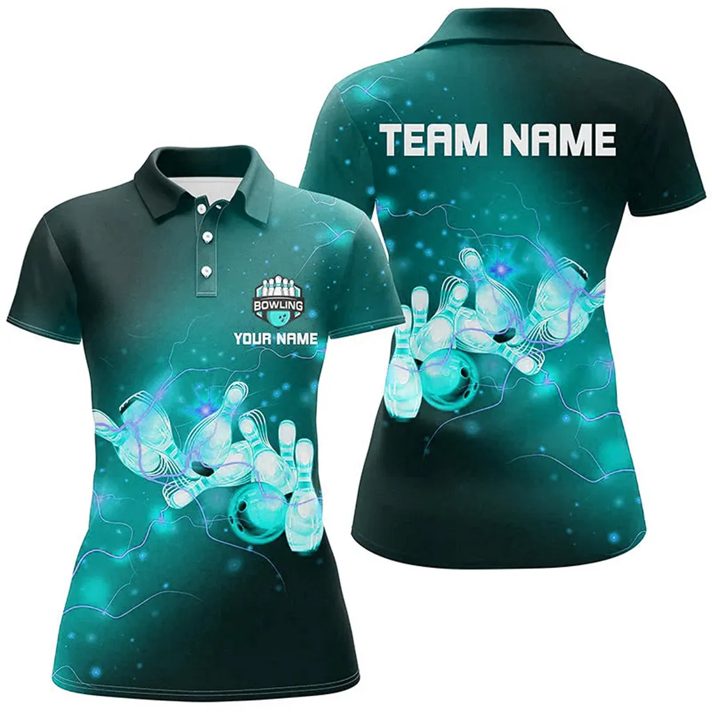 Bowling And Pins Lightning Thunder Bowling Team Multicolor Option Customized Name 3D Shirt For Women