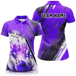 Bowling And Pins Strike Heartbeat Multicolor Option Customized Name 3D Polo Shirt For Women
