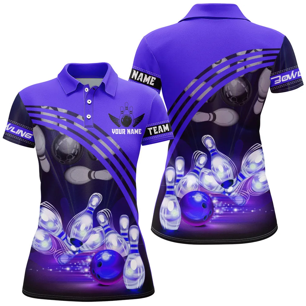 Bowling And Pins Trend Multicolor Option Customized Name 3D Polo Shirt For Women