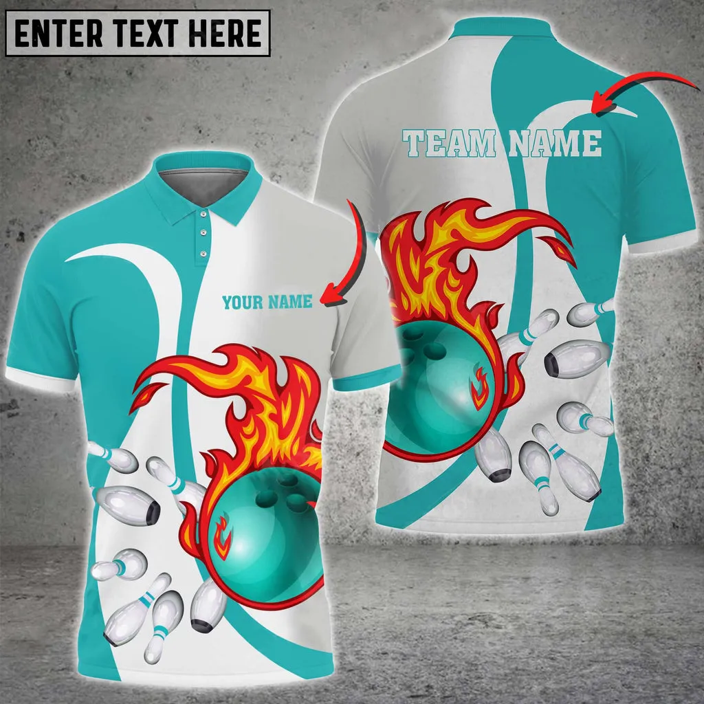 Bowling Ball And Pins Flame Basic Multicolor Option Customized Name 3D Shirt, Idea Gift for Bowler