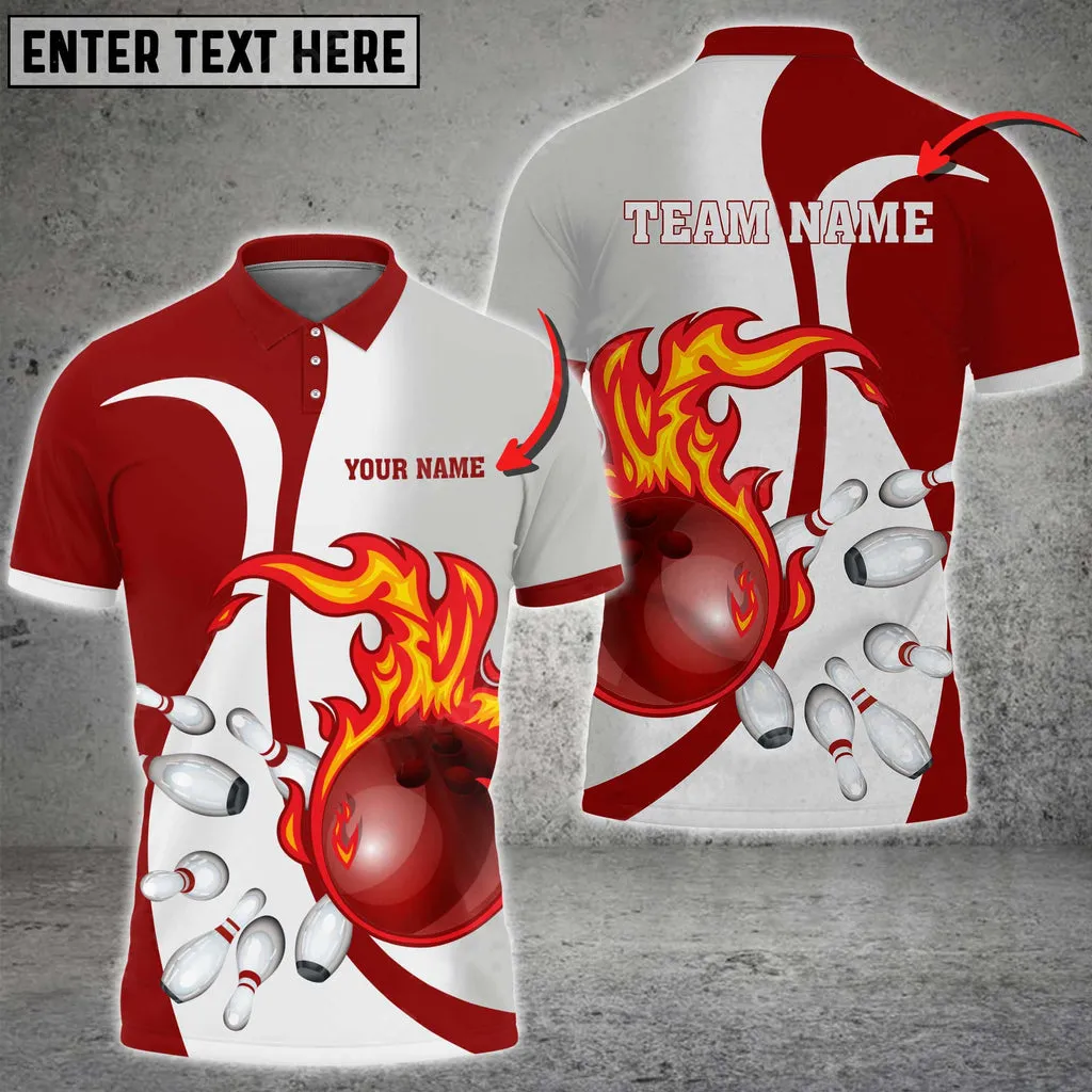 Bowling Ball And Pins Flame Basic Multicolor Option Customized Name 3D Shirt, Idea Gift for Bowler