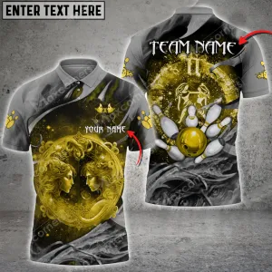 Bowling Ball And Pins Gemini Symbol Multicolor Option Customized Name 3D Polo Shirt