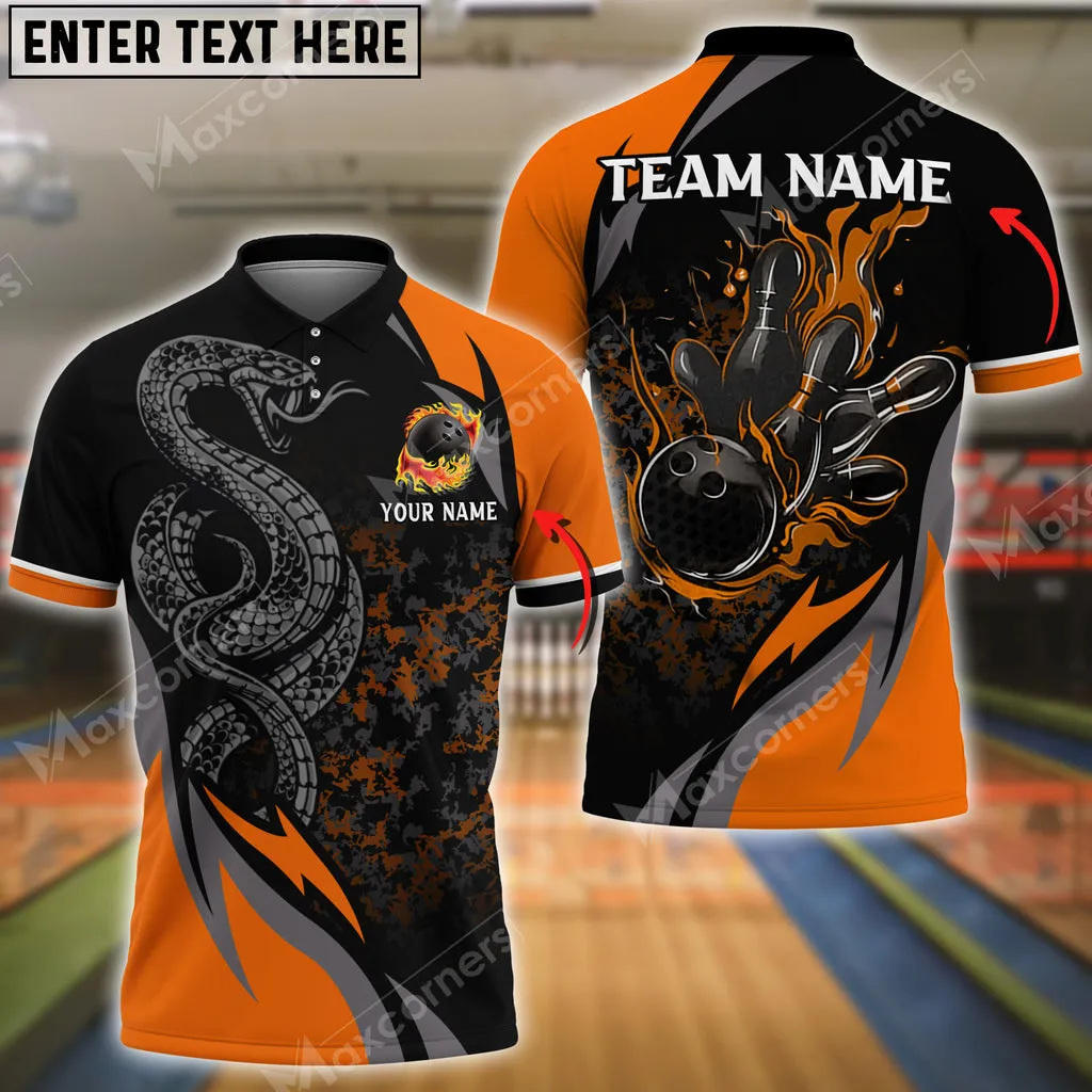 Bowling Ball And Pins Snake Multicolor Option Customized Name, Team Name 3D Polo Shirt, Gift for Bowler, Snake Polo Shirt