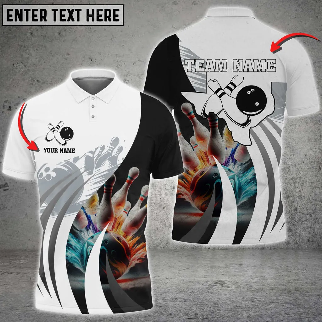 Bowling Ball And Pins Texas Map Multicolor Option Customized Name 3D Polo Shirt, Idea Gift for Bowler
