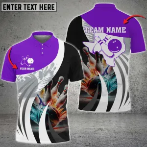 Bowling Ball And Pins Texas Map Multicolor Option Customized Name 3D Polo Shirt, Idea Gift for Bowler