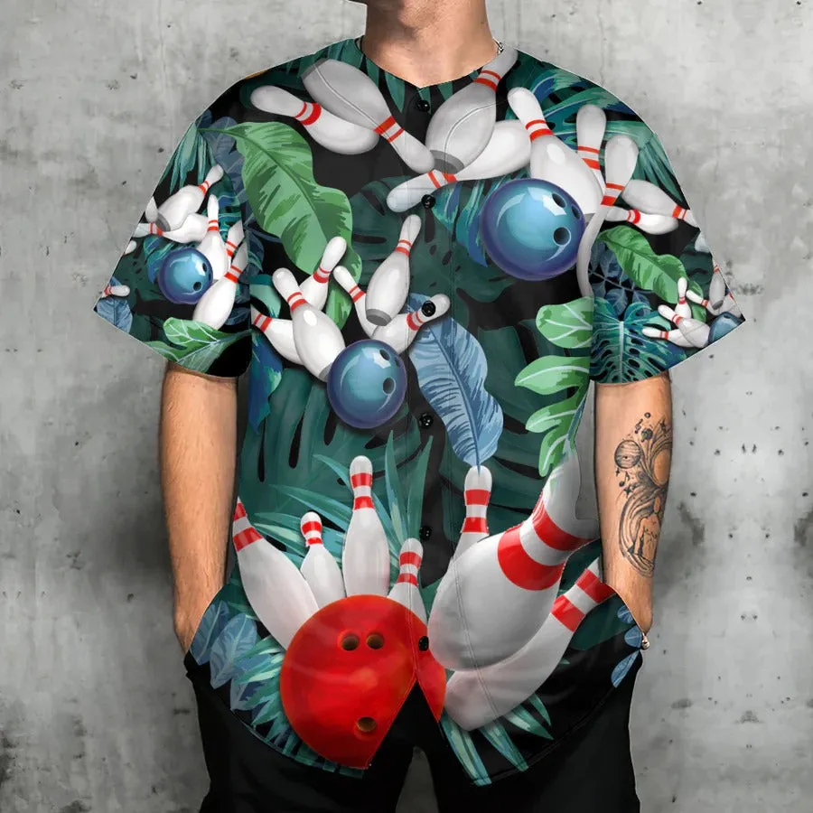 Bowling Baseball Jersey, Bowling Tropical Leaf I'm So Happy Baseball Tee Jersey Shirt For Men And Women - Perfect Gift For Bowling Lovers, Bowlers