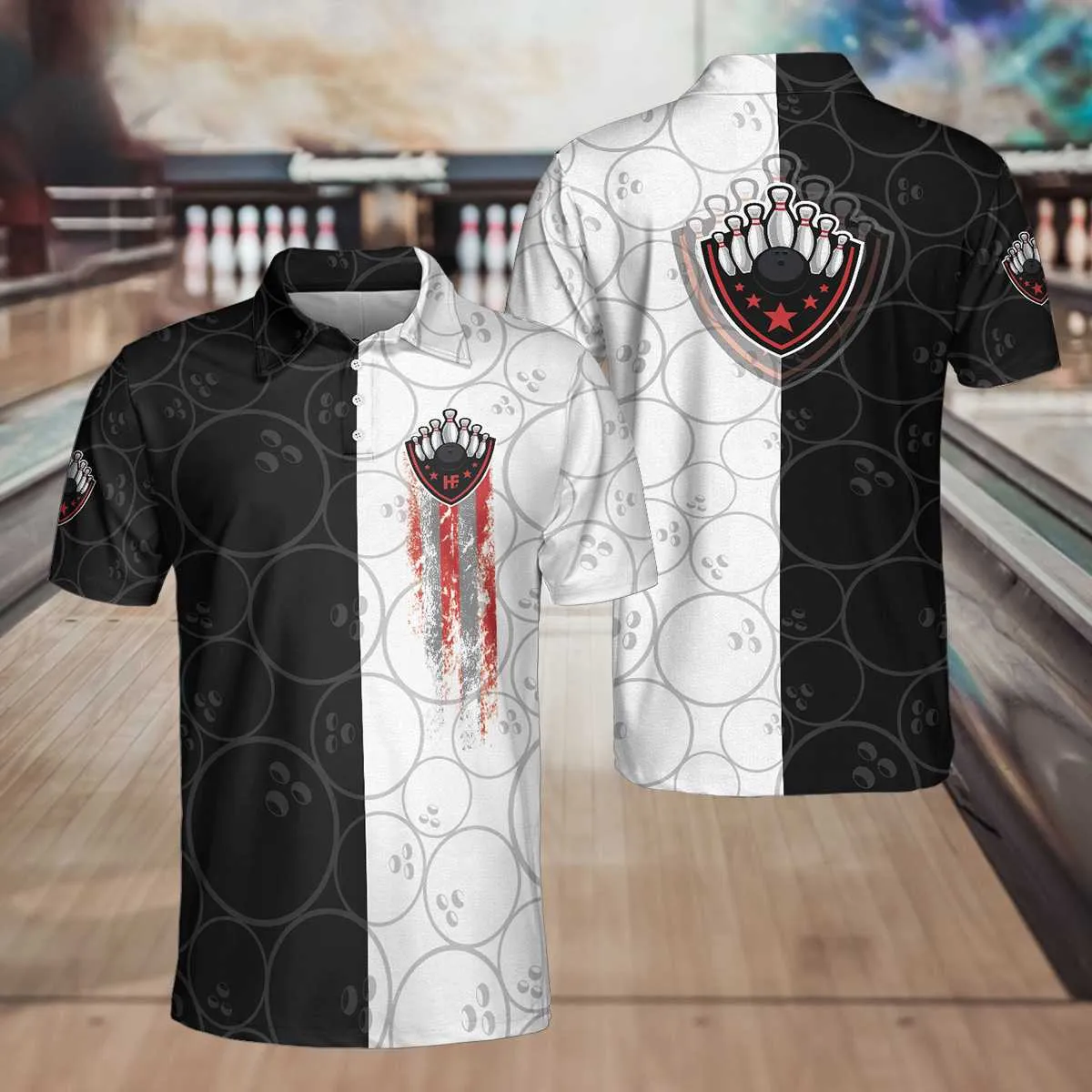 Bowling Black And White Pattern Short Sleeve Polo Shirt, Bowling Ball Polo Shirt, Best Bowling Shirt For Men Coolspod