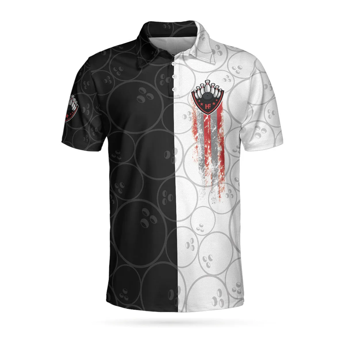 Bowling Black And White Pattern Short Sleeve Polo Shirt, Bowling Ball Polo Shirt, Best Bowling Shirt For Men Coolspod