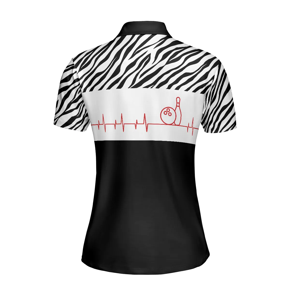 Bowling Heartbeat Zebra Pattern Short Sleeve Women Polo Shirt, Bowling Shirt For Ladies, Bowling Shirt Idea