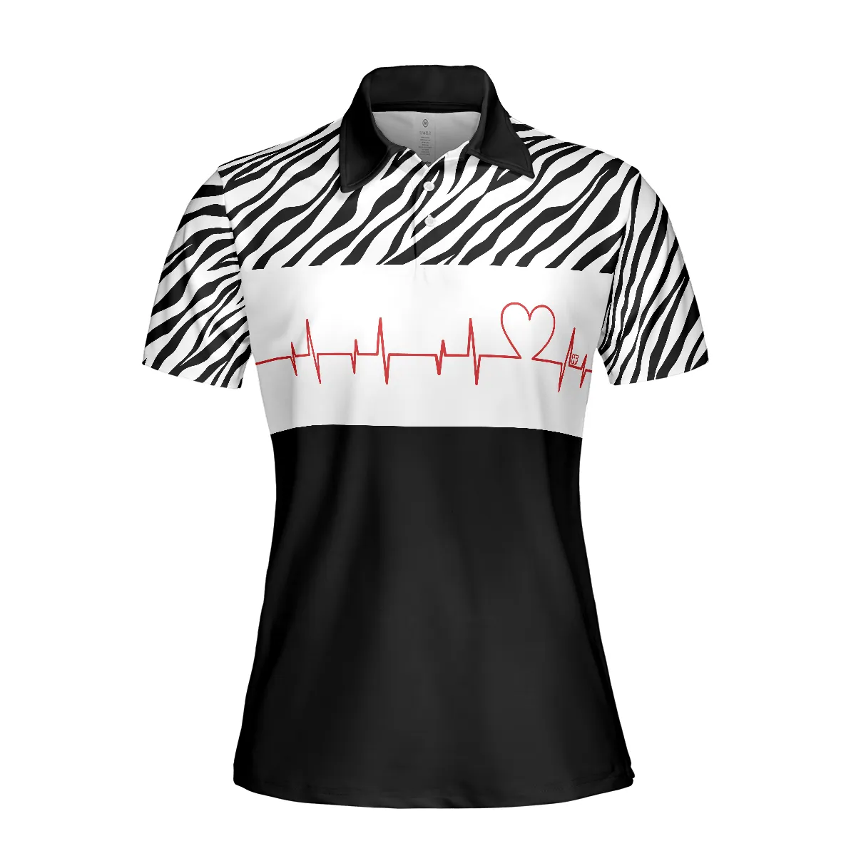 Bowling Heartbeat Zebra Pattern Short Sleeve Women Polo Shirt, Bowling Shirt For Ladies, Bowling Shirt Idea
