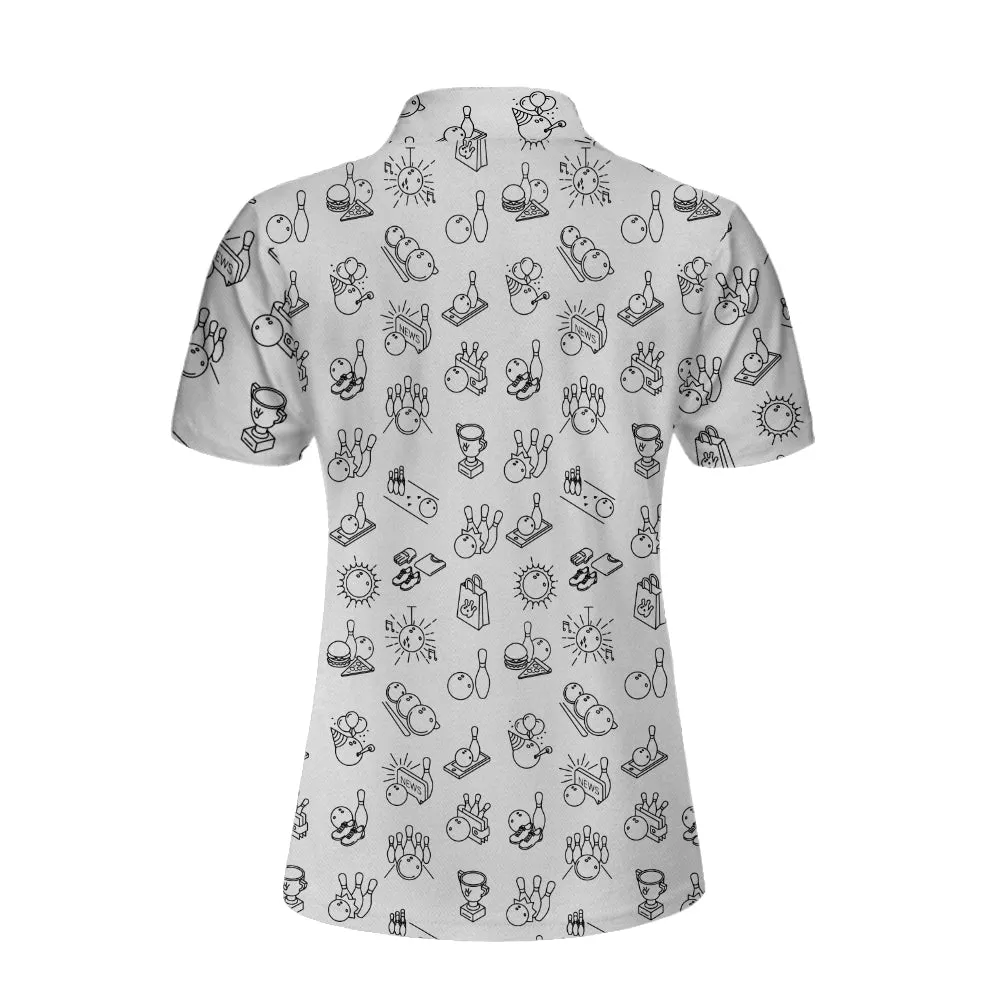 Bowling Icon Pattern Short Sleeve Women Polo Shirt, Cool Bowling Polo Shirt For Female Bowlers, Best Bowling Gift Idea