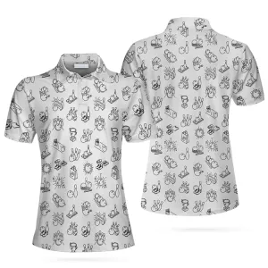 Bowling Icon Pattern Short Sleeve Women Polo Shirt, Cool Bowling Polo Shirt For Female Bowlers, Best Bowling Gift Idea