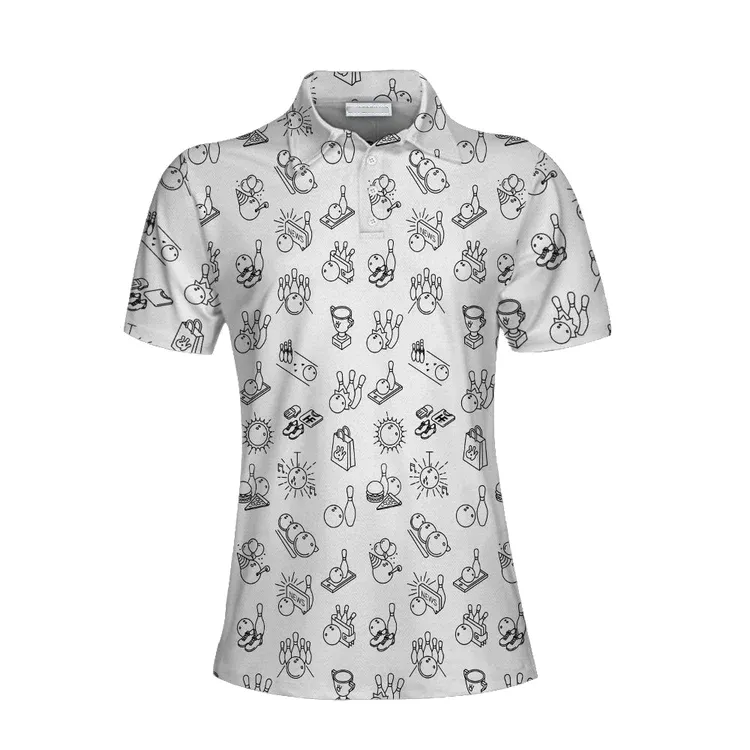Bowling Icon Pattern Short Sleeve Women Polo Shirt, Cool Bowling Polo Shirt For Female Bowlers, Best Bowling Gift Idea
