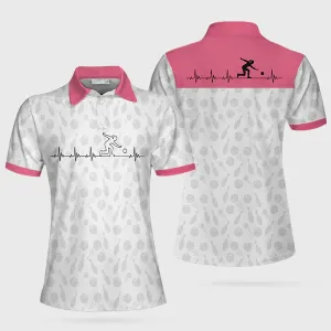 Bowling Is My Heart Bowling Short Sleeve Women Polo Shirt, Bowling Balls And Pins Pattern Polo Shirt For Ladies